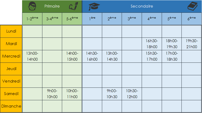 Horaires Succy 2018-2019 Succy - éducation et formation à Marche-en-Famenne - soutien scolaire, activités éducatives et formatives.